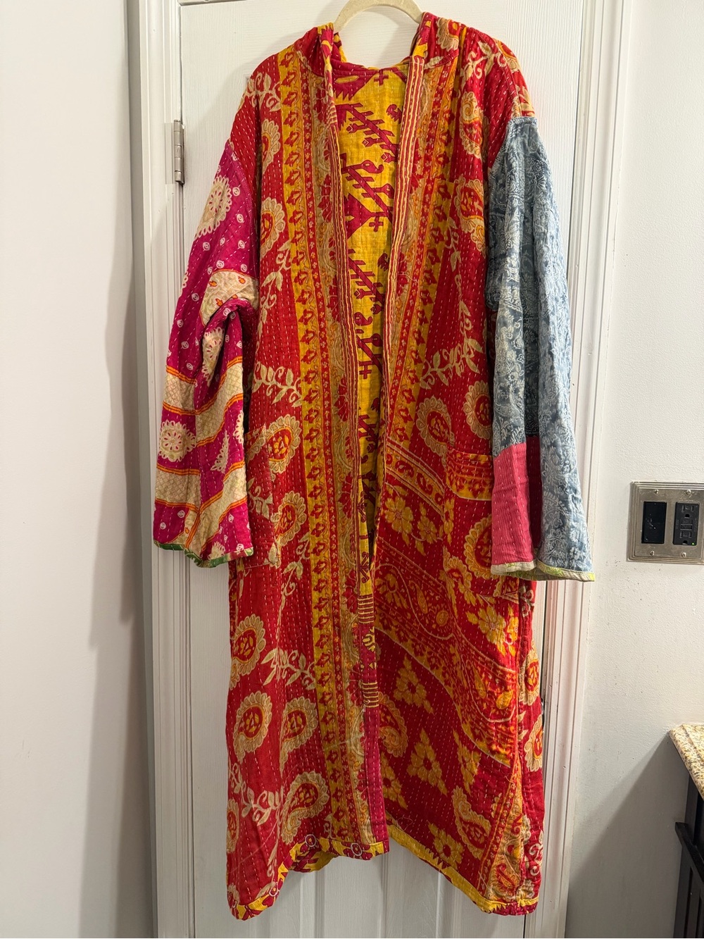 Reversible Hooded Kantha Duster Robe Kimono